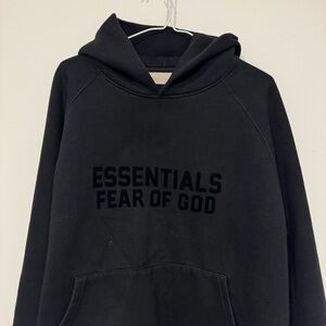 Fear of God Essentials Mens Oversized Flocked Letter Hoodie Size M Black